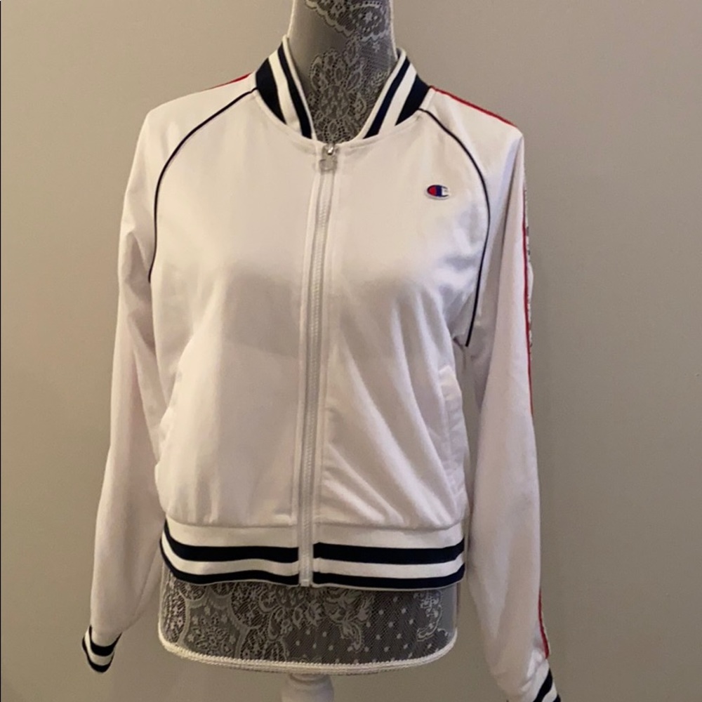 Champion zip up jacket / white / L